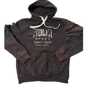 VTG Everlast Sport Black Hoodie Sweatshirt Equipment Apparel Size M‎